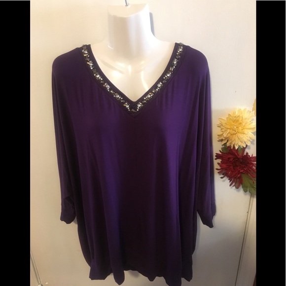 Lane Bryant Tops - Lane Bryant purple Jeweled V-neck Top